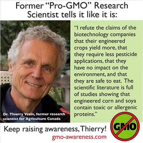 Dr. Thierry Vrain is a former research scientist for Agriculture Canada who is now promoting awareness about the dangers of genetically modified foods. 